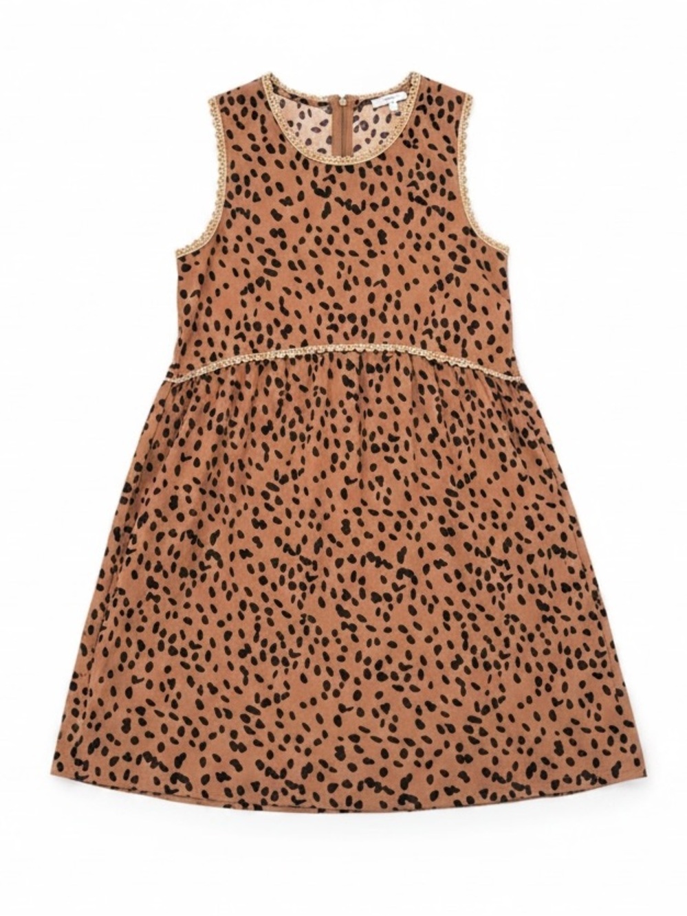 Jodifl Dress  Brown Animal Print Sleeveless Lace Trim Lightweight Size Medium